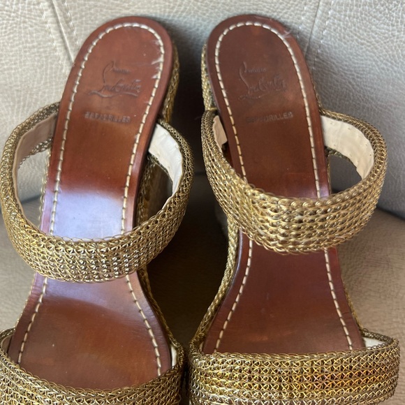 Christian Louboutin Cadena Tresse 140 Platform Wedges Espadrilles Gold Euro 40 - Picture 7 of 12
